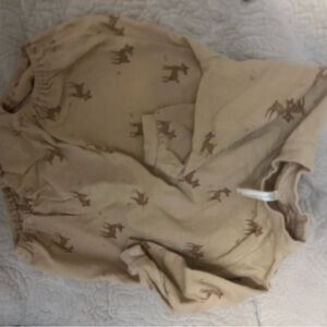 Rylee + Cru Beige Romper with Deer Design